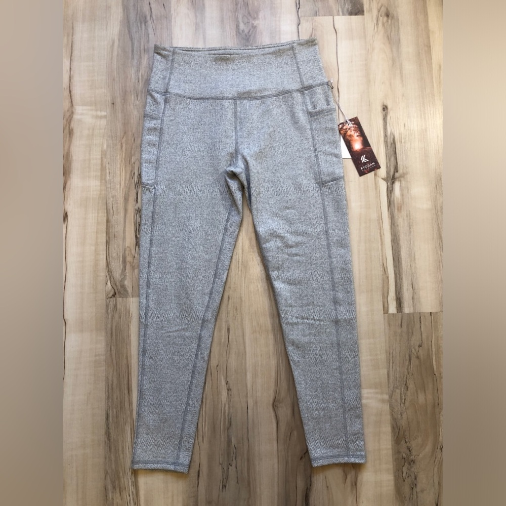 Kyodan Outdoor Leggings Women M Gray Herringbone Thermal Brushed Warm NWT